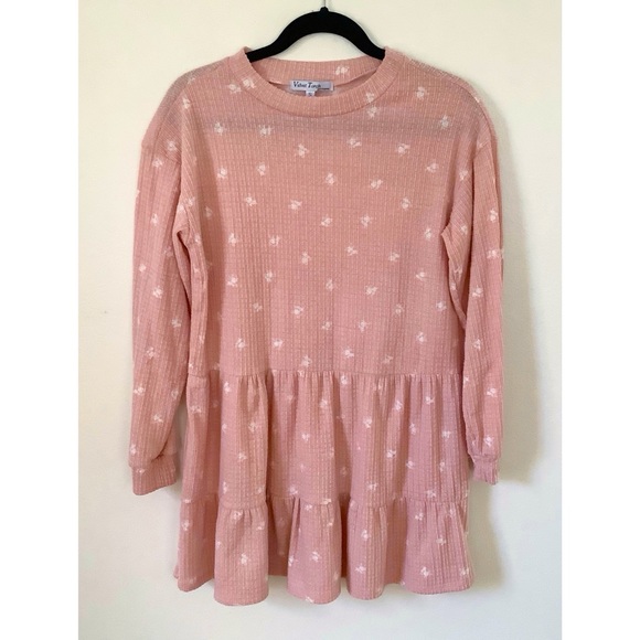 Velvet Torch Pink French Terry A-Line Long Sleeve Mini Dress Tiered Women Small - Picture 2 of 5